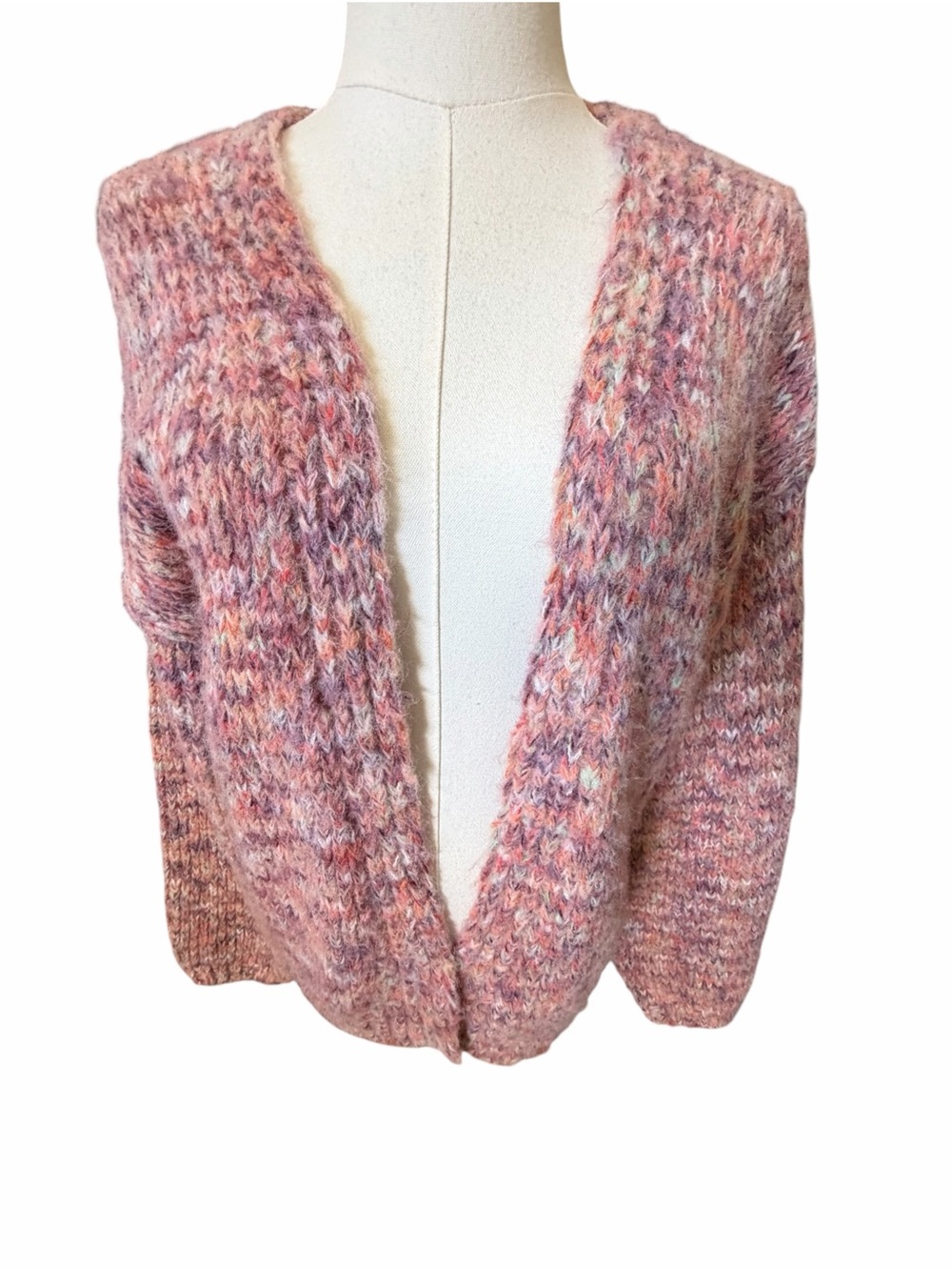 Hem & Thread Cozy Pink Multi-Blend Open Cardigan Sweater Sz Small